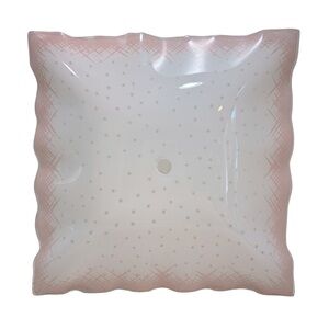 Vintage Mid Century‎ Square Ceiling Glass Light Shade Pink & White #2566